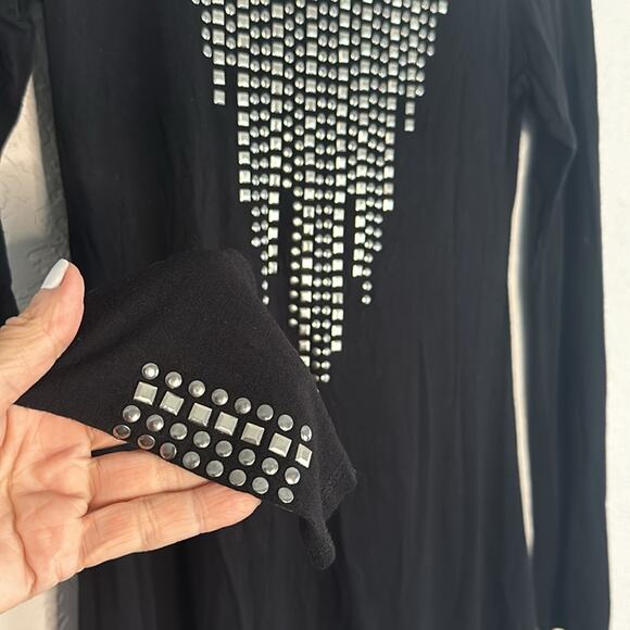 Vocal Black Tunic Silver Studs Western Cowgirl Country Goth Top Long Sleeve - Picture 3 of 6